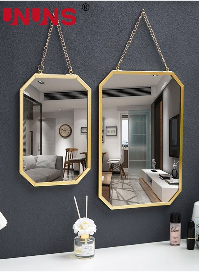 Gold Hanging Mirror with Chain,24.5x51.5CM Rustic Wall Decor For Bathroom,Entry,Dining Room,and Living Room,Metal Rectangle Vanity Mirror,Decorative Mirror