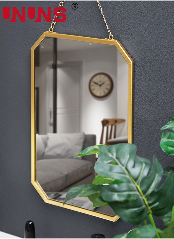Gold Hanging Mirror with Chain,24.5x51.5CM Rustic Wall Decor For Bathroom,Entry,Dining Room,and Living Room,Metal Rectangle Vanity Mirror,Decorative Mirror