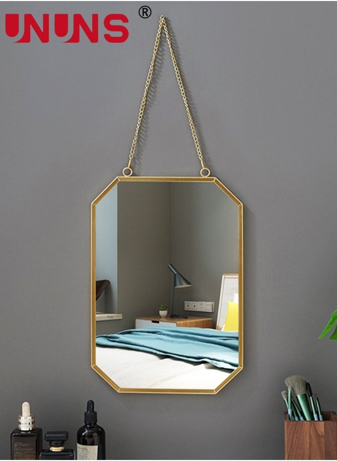 Gold Hanging Mirror with Chain,24.5x51.5CM Rustic Wall Decor For Bathroom,Entry,Dining Room,and Living Room,Metal Rectangle Vanity Mirror,Decorative Mirror