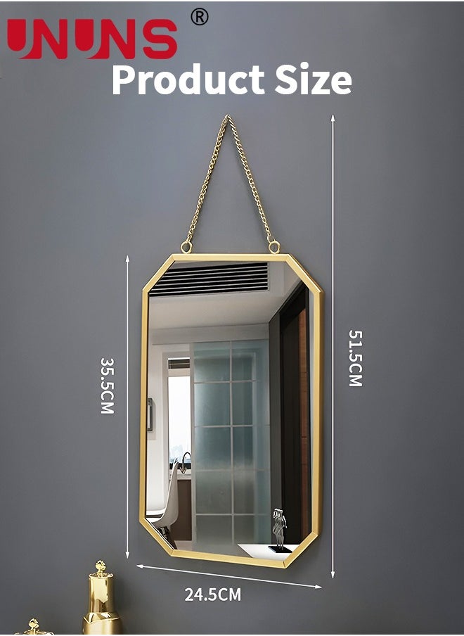 Gold Hanging Mirror with Chain,24.5x51.5CM Rustic Wall Decor For Bathroom,Entry,Dining Room,and Living Room,Metal Rectangle Vanity Mirror,Decorative Mirror