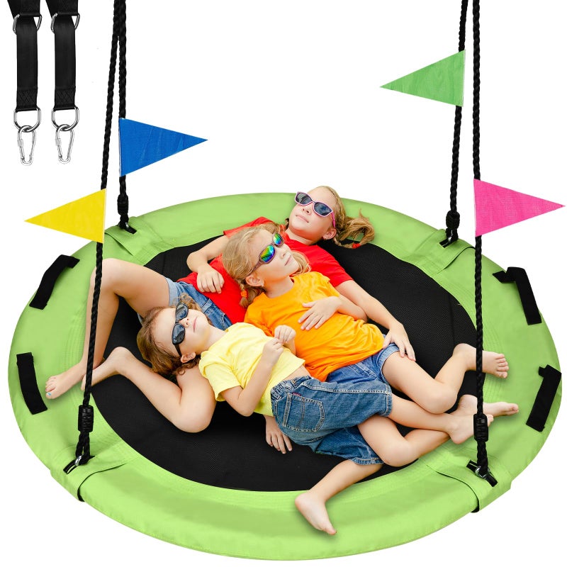 HeyZoo 48 inch Tree Swing, Larger Saucer Flying Swing for Whole Family, 900lbs Weight Capacity, with Adjustable Hanging Straps, for Outdoor Playground, Green - Image 1