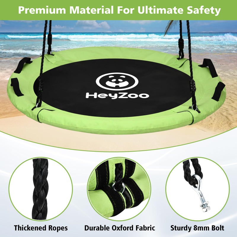 HeyZoo 48 inch Tree Swing, Larger Saucer Flying Swing for Whole Family, 900lbs Weight Capacity, with Adjustable Hanging Straps, for Outdoor Playground, Green - Image 3