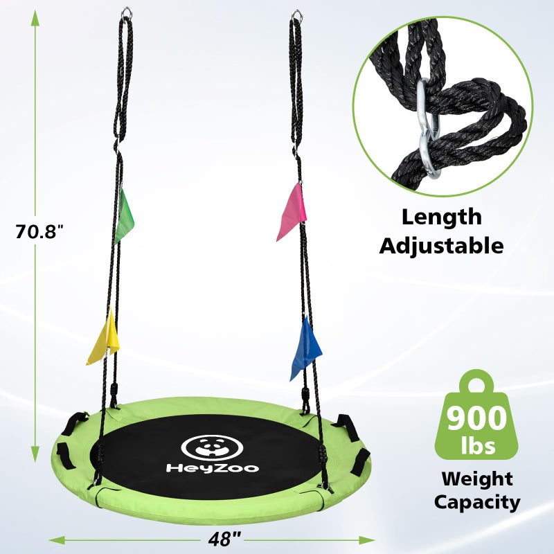 HeyZoo 48 inch Tree Swing, Larger Saucer Flying Swing for Whole Family, 900lbs Weight Capacity, with Adjustable Hanging Straps, for Outdoor Playground, Green - Image 4
