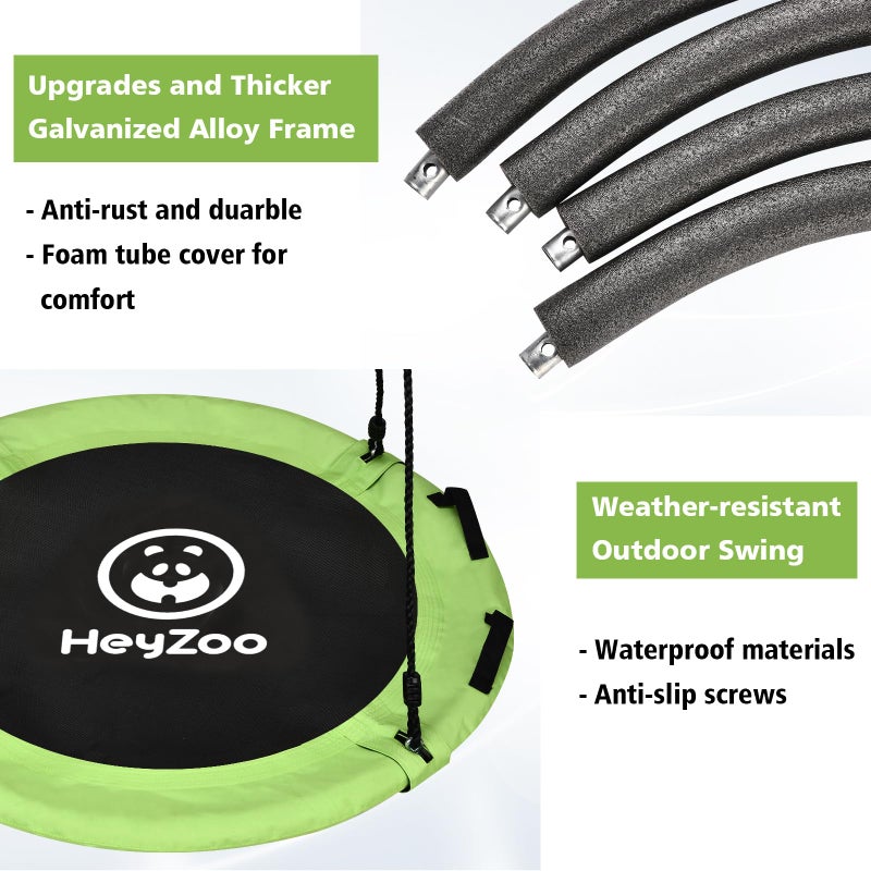 HeyZoo 48 inch Tree Swing, Larger Saucer Flying Swing for Whole Family, 900lbs Weight Capacity, with Adjustable Hanging Straps, for Outdoor Playground, Green - Image 2