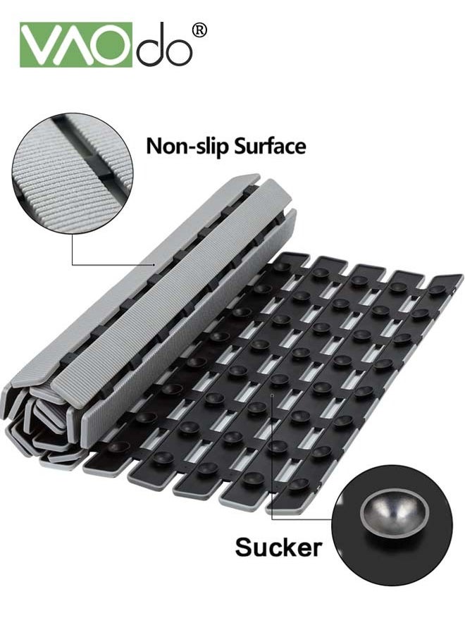 VAOdo - Non-slip Bath Mat Suction Cup at The Bottom Fast Drainage Environmentally Friendly Material Anti-bacterial Not Easy to Mold Bathtub Mat Grey - Image 1