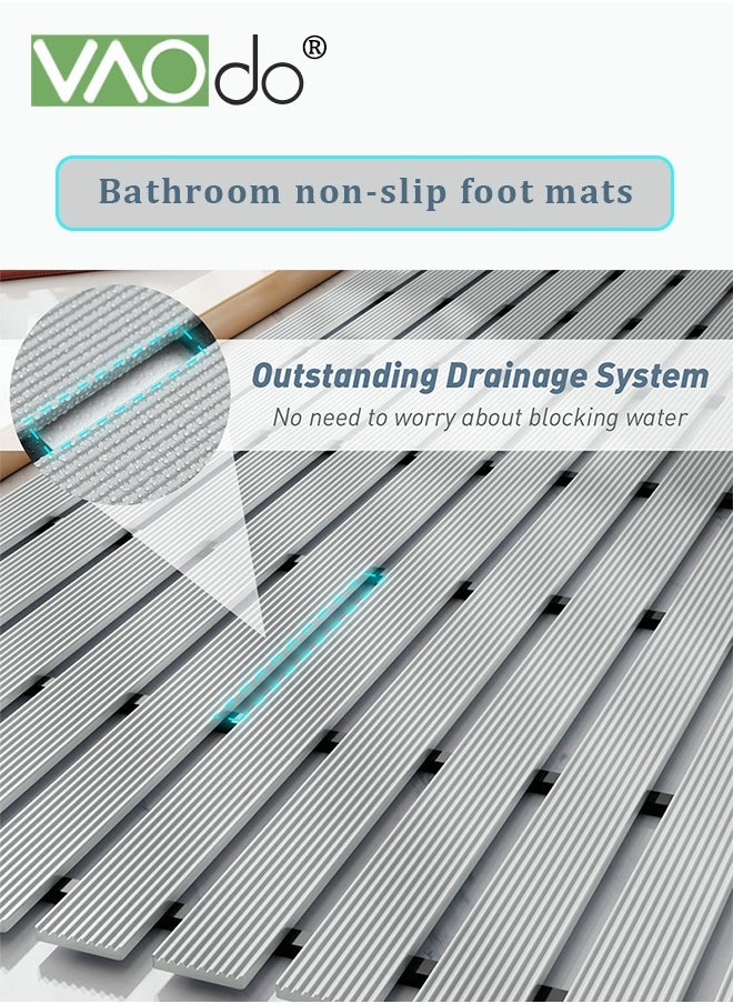 VAOdo - Non-slip Bath Mat Suction Cup at The Bottom Fast Drainage Environmentally Friendly Material Anti-bacterial Not Easy to Mold Bathtub Mat Grey - Image 1