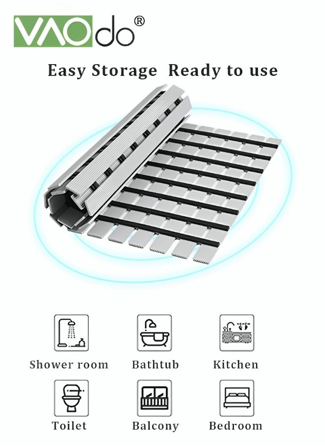 VAOdo - Non-slip Bath Mat Suction Cup at The Bottom Fast Drainage Environmentally Friendly Material Anti-bacterial Not Easy to Mold Bathtub Mat Grey - Image 1