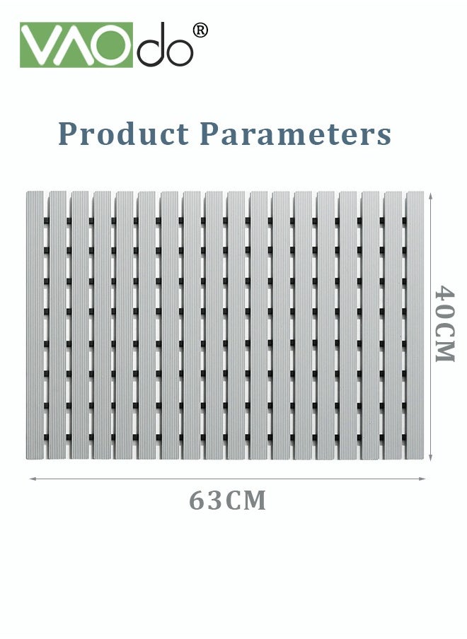 VAOdo - Non-slip Bath Mat Suction Cup at The Bottom Fast Drainage Environmentally Friendly Material Anti-bacterial Not Easy to Mold Bathtub Mat Grey - Image 1