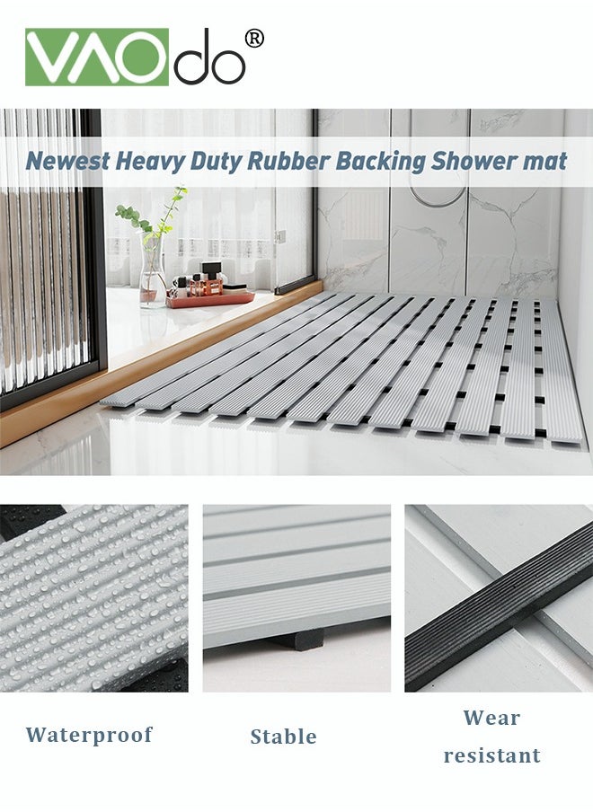 VAOdo - Non-slip Bath Mat Suction Cup at The Bottom Fast Drainage Environmentally Friendly Material Anti-bacterial Not Easy to Mold Bathtub Mat Grey - Image 1