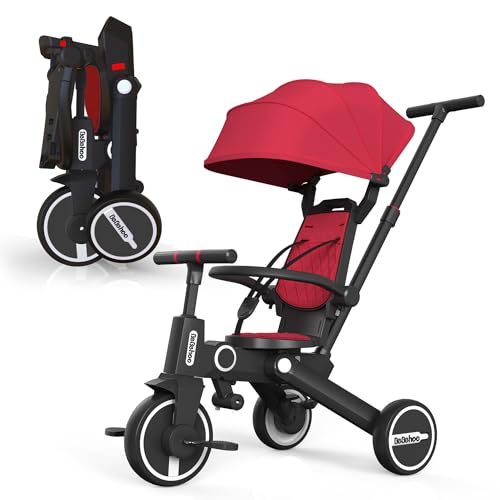 Bebehoo Tricycle Stroller for ToddlerFoldable Baby TricycleKids Balance Bike with Push HandleToddlers Stroller Bike with 1 to 5 Years7in1 Push Tricycle Bike for Kids Red - Image 1