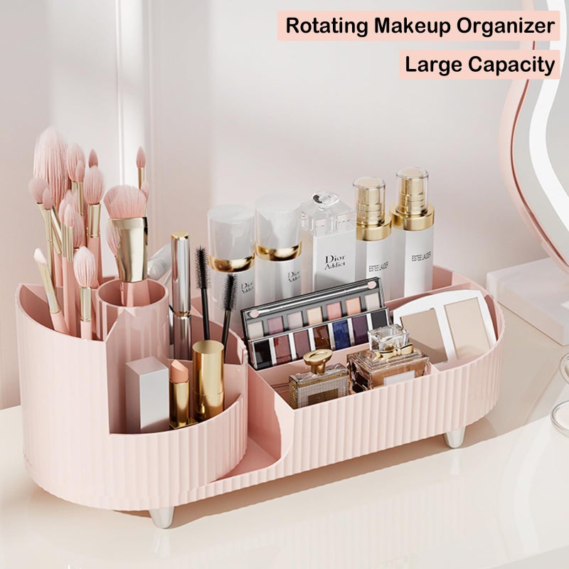 COMFYROOM Pink Rotating Vanity Organizer with Brush Holder - Large Spinning Cosmetic Storage, Countertop Makeup & Skincare Organizer, Perfume & Lotions Display Case - Image 3