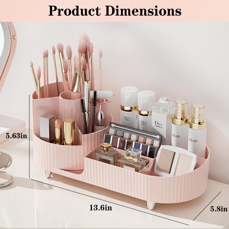 COMFYROOM Pink Rotating Vanity Organizer with Brush Holder - Large Spinning Cosmetic Storage, Countertop Makeup & Skincare Organizer, Perfume & Lotions Display Case - Image 2