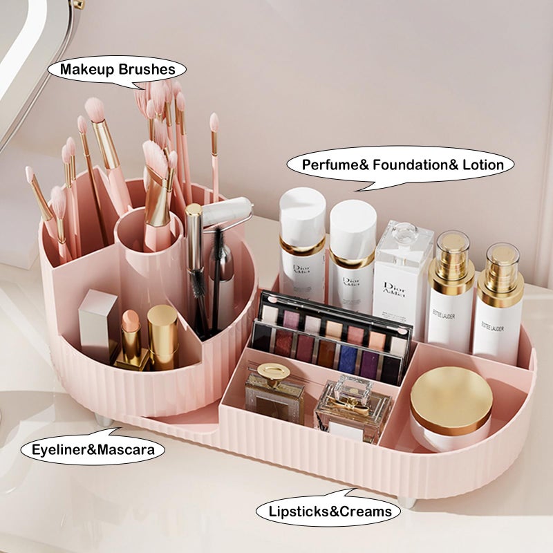 COMFYROOM Pink Rotating Vanity Organizer with Brush Holder - Large Spinning Cosmetic Storage, Countertop Makeup & Skincare Organizer, Perfume & Lotions Display Case - Image 4