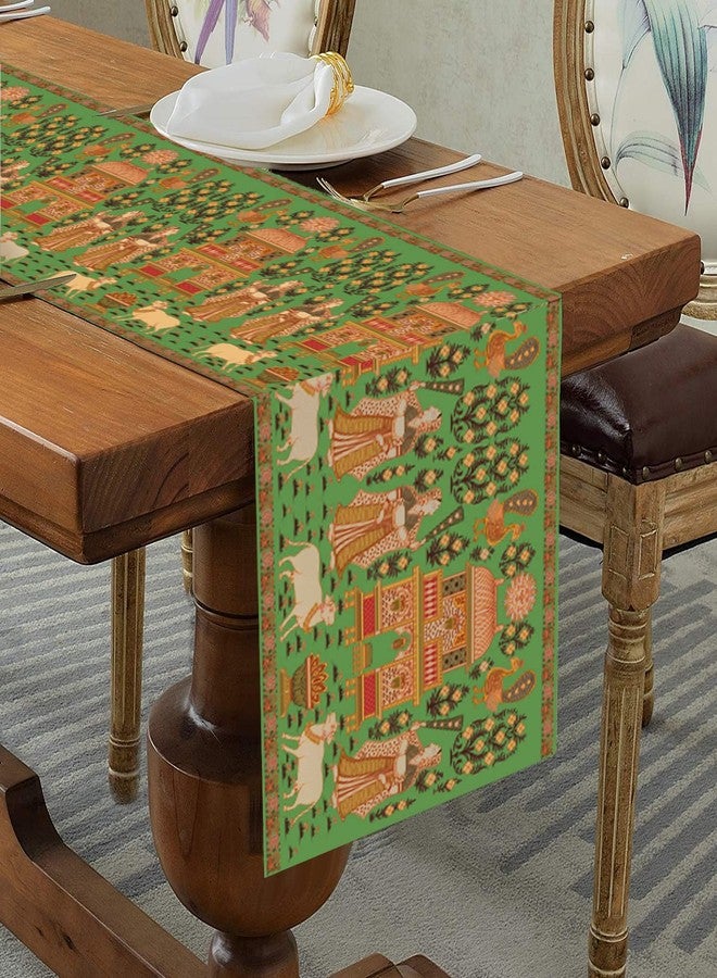 homewards Digitally Printed Green Miniature Painting Table Runner Size 13X72 inches - Image 1