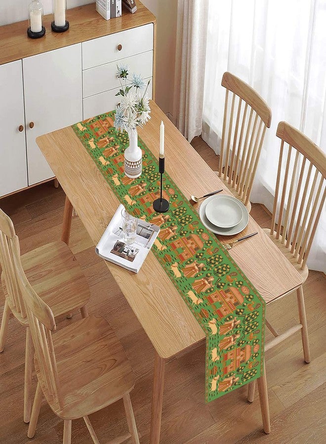 homewards Digitally Printed Green Miniature Painting Table Runner Size 13X72 inches - Image 2