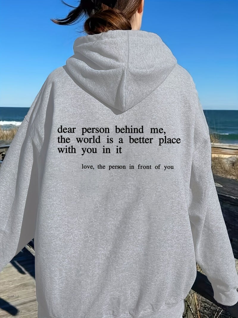 Foreign Trade Womens Velvet Sweatshirt Plain Slogan Printed Kangaroo Flap Pocket Pants Drawstring Printed Hoodie Gray