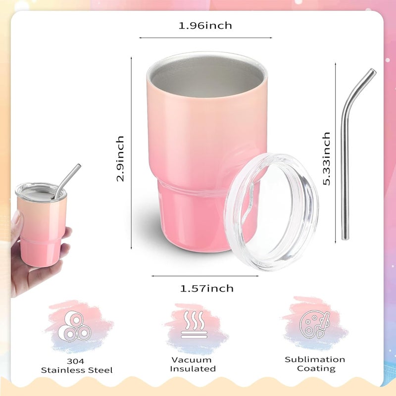FOGWOWO 6 Pack 3 oz Gradient Mini Tumbler Shot Glass with Straw and Lid,Sublimation Christmas Shot Glasses Stainless Steel Vacuum Insulated Mini Tumblers Cups Gifts for Wedding Cocktail Xmas Party Favors - Image 4