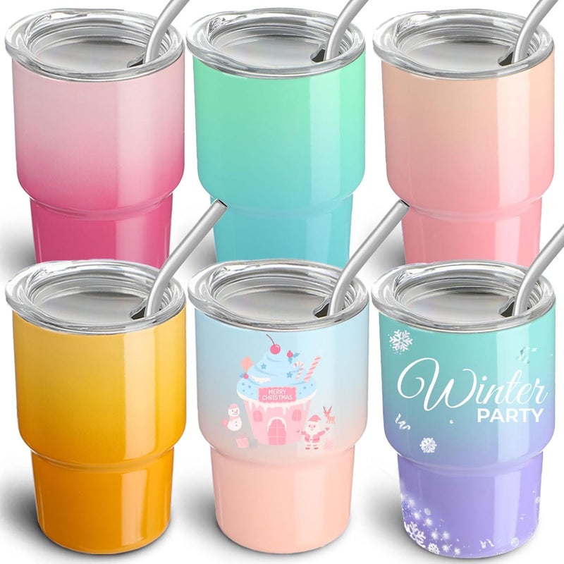 FOGWOWO 6 Pack 3 oz Gradient Mini Tumbler Shot Glass with Straw and Lid,Sublimation Christmas Shot Glasses Stainless Steel Vacuum Insulated Mini Tumblers Cups Gifts for Wedding Cocktail Xmas Party Favors - Image 1