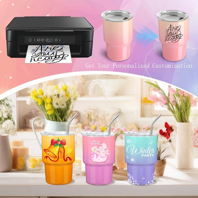 FOGWOWO 6 Pack 3 oz Gradient Mini Tumbler Shot Glass with Straw and Lid,Sublimation Christmas Shot Glasses Stainless Steel Vacuum Insulated Mini Tumblers Cups Gifts for Wedding Cocktail Xmas Party Favors - Image 3