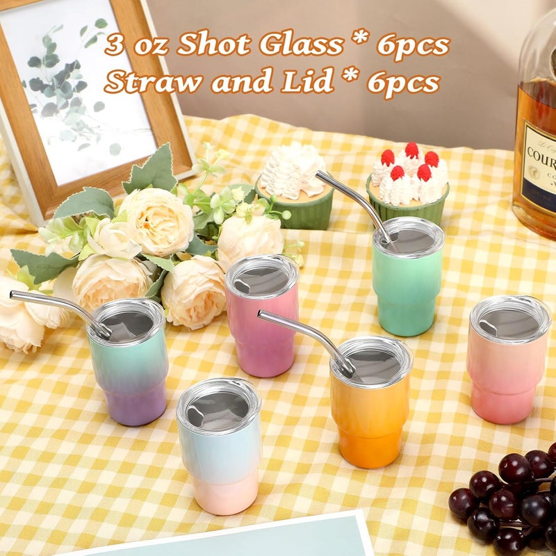FOGWOWO 6 Pack 3 oz Gradient Mini Tumbler Shot Glass with Straw and Lid,Sublimation Christmas Shot Glasses Stainless Steel Vacuum Insulated Mini Tumblers Cups Gifts for Wedding Cocktail Xmas Party Favors - Image 2