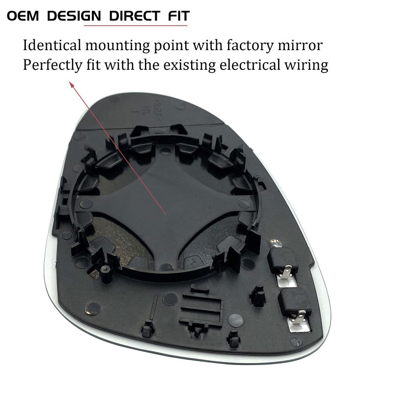 SKARUMMER Passenger Right Side Heated Mirror Replacement for 2005-2010 Volkswagen VW R32 EOS GTI Rabbit Jetta Passat Mirror Glass - Side View Heated Convex Mirror Glass with Rear Holder - Image 4