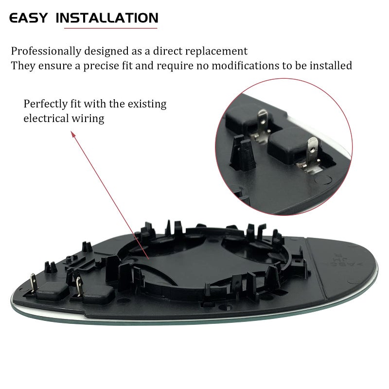 SKARUMMER Passenger Right Side Heated Mirror Replacement for 2005-2010 Volkswagen VW R32 EOS GTI Rabbit Jetta Passat Mirror Glass - Side View Heated Convex Mirror Glass with Rear Holder - Image 5