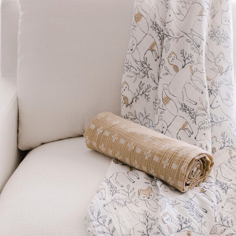 Crane Baby 100% Cotton Muslin Swaddle Blankets, Set of 2, 47" x 47", Boho Woodland Baby, Forest Animals Swaddle, Neutral Baby Items - Image 5