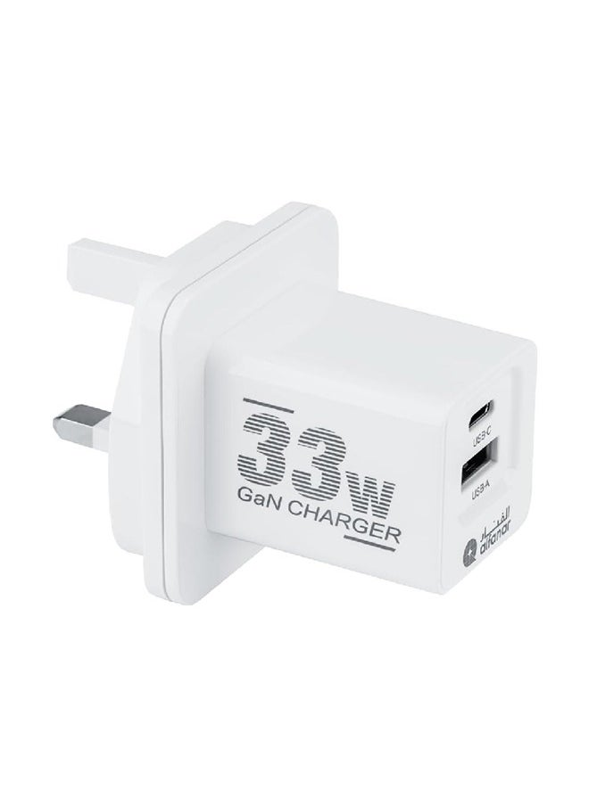 alfanar - 33W 2-Ports Type-C and Type-A USB Wall Charger with Power Delivery Support with GaN Technology White 12 x 10 x 5.3 cm UC05 - Image 1