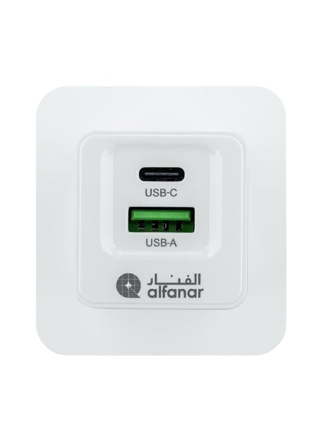 alfanar - 33W 2-Ports Type-C and Type-A USB Wall Charger with Power Delivery Support with GaN Technology White 12 x 10 x 5.3 cm UC05 - Image 1