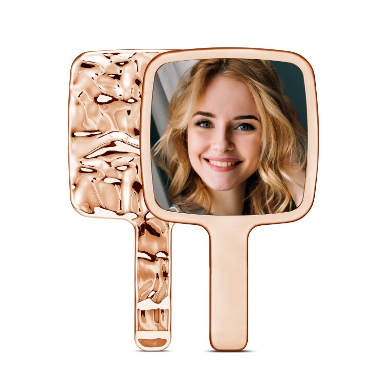 MIRRORNOVA MIRRORNOVA Handheld Mirror Water Ripples Hand Mirror with Handle for Makeup Square Rose Gold Large 6 x 11 inches