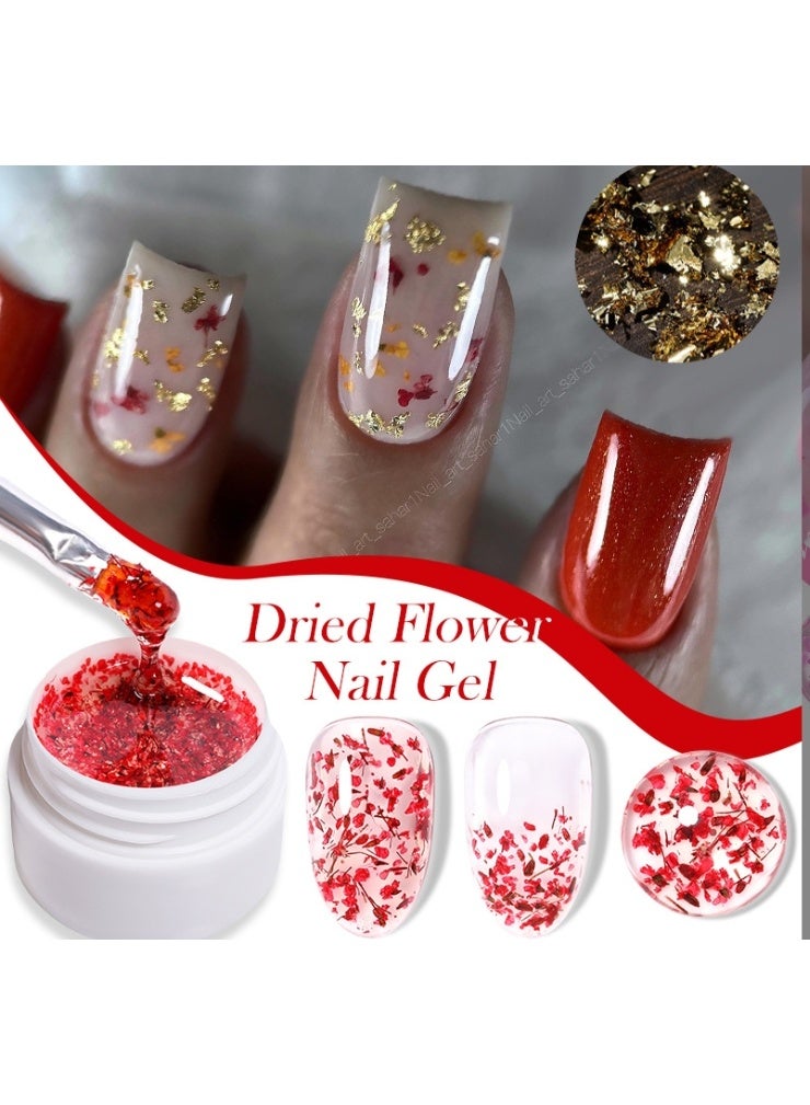 Born Pretty Dried Flower Nail Polish Natural Glitter Flower Gel Nail Polish Soak Off UV LED Nail Varnish Decoration Manicure Nail Art Design Red