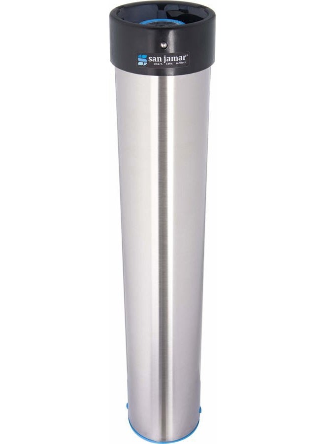 San Jamar C3400E Stainless Steel Vertical Surface Mount Beverage Cup Dispenser, Fits 12oz to 24oz Cup Size, 2-3/4" to 3-7/8" Rim, 23-1/2" Tube Length - Image 1