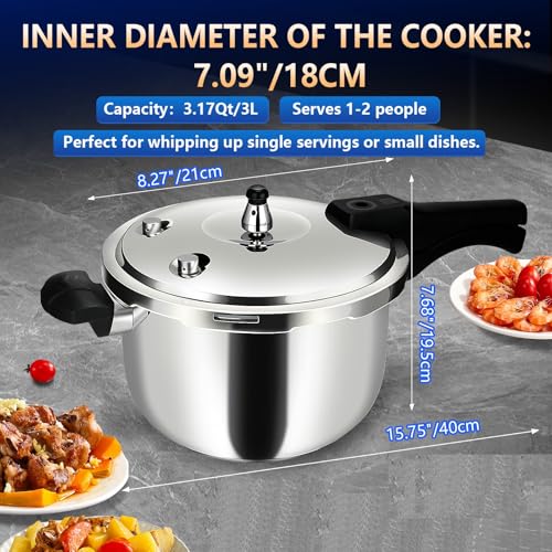 Peterboo Stainless Steel Pressure Cooker, Peterboo 3 Quart Induction Compatible Thickened Small Pressure Cooker with Spring Valve Safeguard Devices, Compatible with Gas & Induction Cooker 1-2 people Use - Image 3