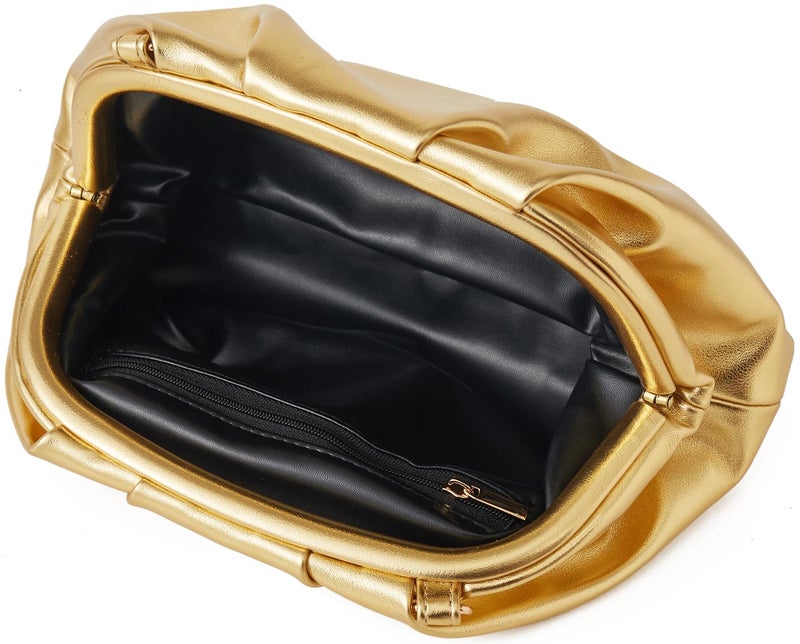 Munansli Metallic Gold Women's Clutch Purse,Detachable Chain Shoulder Bag, Dumpling Crossbody Bag, Cloud Evening Clutch. - Image 5