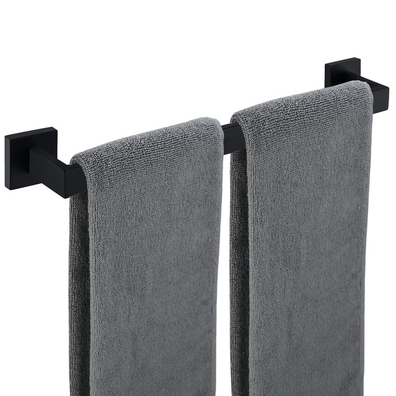 Towel Bar for Bathroom Matte Black 20Inch Towel Rack Wall Mounted Thicken Square Bath Towel Holder Rod SUS304 Stainless Steel Heavy Duty Dish Cloths Hanger for Bathroom Kitchen