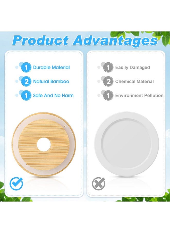 Cunhill - 40 Pieces 70mm Bamboo Jar Lids Bulk with Straw Hole for Glass Cups Reusable Wooden Mason Jar Lids for Beer Can Cups, 2.76 Inch Lids with Silicone Ring for Regular Mouth Drinking Jars - Image 1