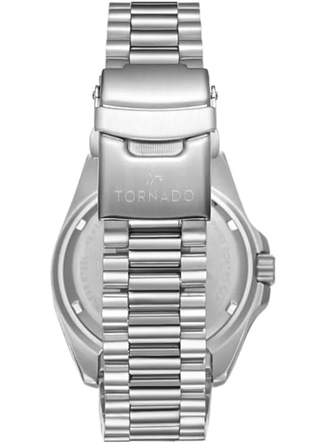 TORNADO Tornado Men's Miyota 2115 Movement Watch, Analog Display and Solid Stainless Steel, Brushed And Polished Bracelet Strap - T22001-SBSN, Silver