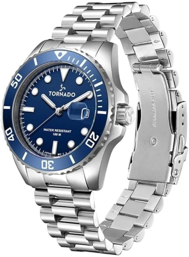 TORNADO Tornado Men's Miyota 2115 Movement Watch, Analog Display and Solid Stainless Steel, Brushed And Polished Bracelet Strap - T22001-SBSN, Silver