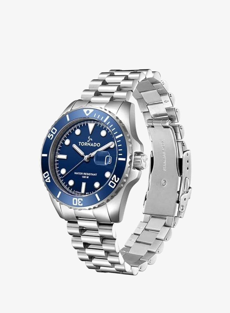 TORNADO Men's  Solid Stainless Steel,Brushed Outer Links, Polished Center Links 3H with date Display Watch T22001-SBSN - 42mm mm - Image 2