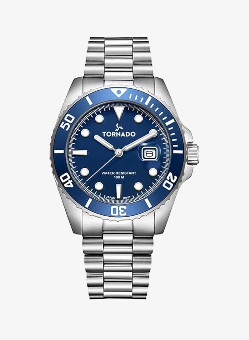 TORNADO Men's  Solid Stainless Steel,Brushed Outer Links, Polished Center Links 3H with date Display Watch T22001-SBSN - 42mm mm - Image 1