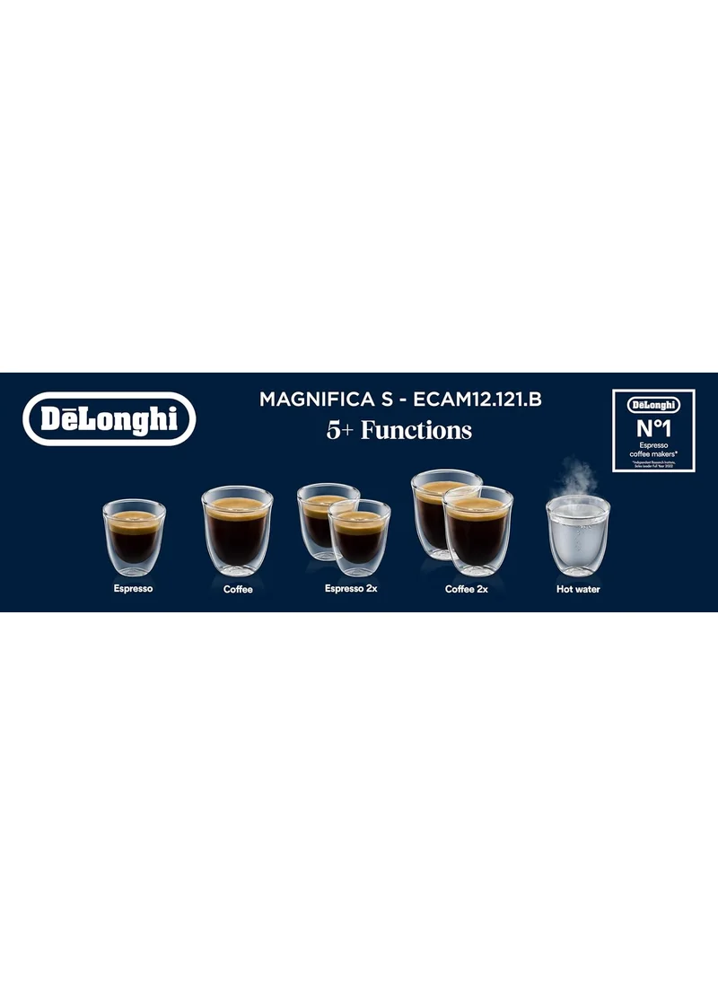 De'Longhi Coffee Machine MAGNIFICA S Fully Automatic Bean to Cup Coffee Machine, 5+ Functions, Ideal for Espresso, Americano, Cappuccino, Latte, Macchiato & Many More Coffee Recipes,