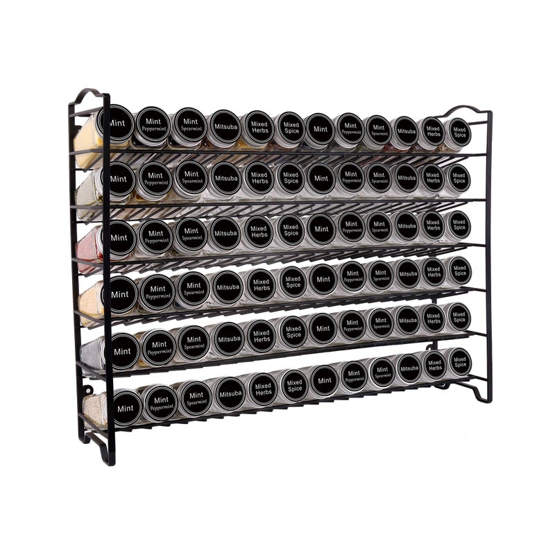 SWOMMOLY Spice Rack Organizer with 72 Empty Square Spice Jars, 340 Spice Labels with Chalk Marker and Funnel Complete Set,for Countertop,Cabinet or Wall Mount, Black - Image 2