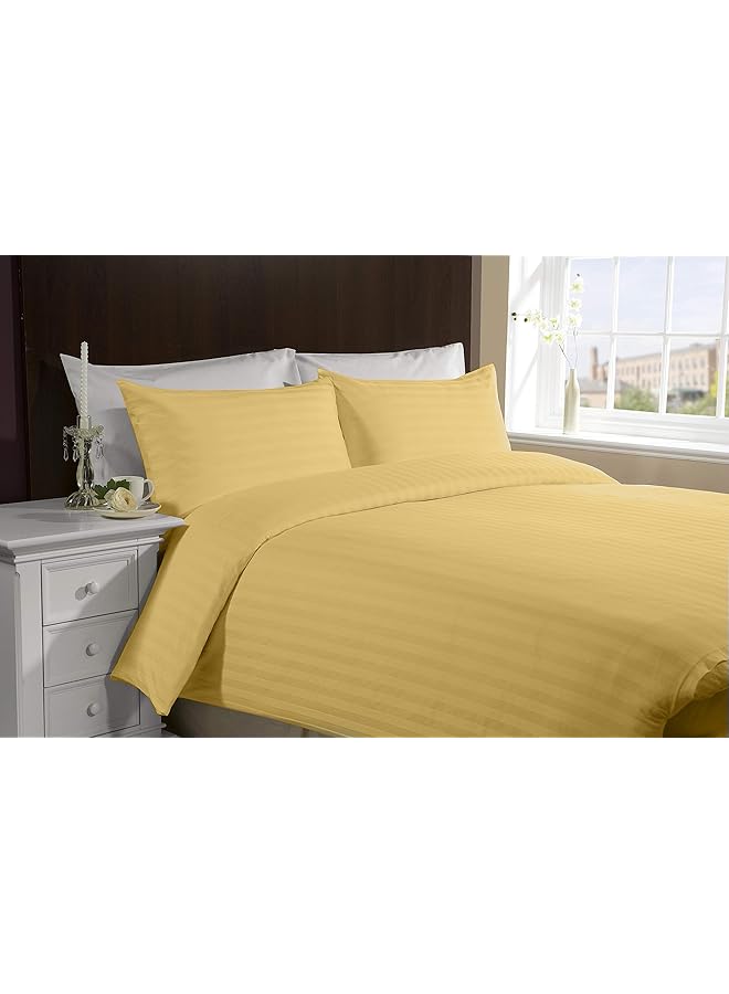 آي بيد هوم طقم ملاءات سرير فندقي مخطط عريض مكون من قطعتين مصنوع من القطن 300 خيط، مقاس مفرد، بني خردل من