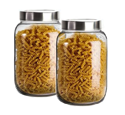 Vency Glass Round Shape Transparent Glass Jars & Containers for Kitchen Pantry, Snacks, Masala, Pickles, Dry Fruits, Coffee Beans Storage with Steel Lid (Set Of 2) (2000ml Round Steel Cap) - Image 1