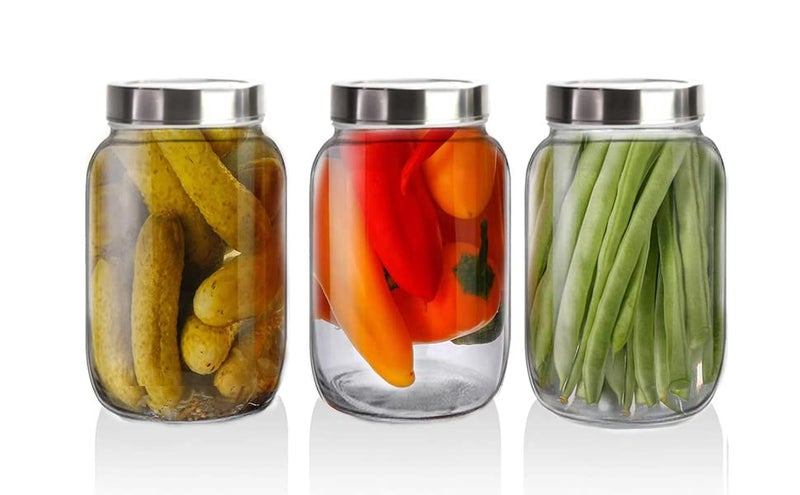 Vency Glass Round Shape Transparent Glass Jars & Containers for Kitchen Pantry, Snacks, Masala, Pickles, Dry Fruits, Coffee Beans Storage with Steel Lid (Set Of 2) (2000ml Round Steel Cap) - Image 5