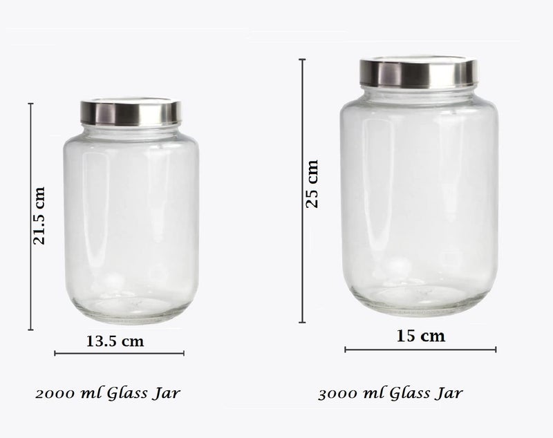 Vency Glass Round Shape Transparent Glass Jars & Containers for Kitchen Pantry, Snacks, Masala, Pickles, Dry Fruits, Coffee Beans Storage with Steel Lid (Set Of 2) (2000ml Round Steel Cap) - Image 2