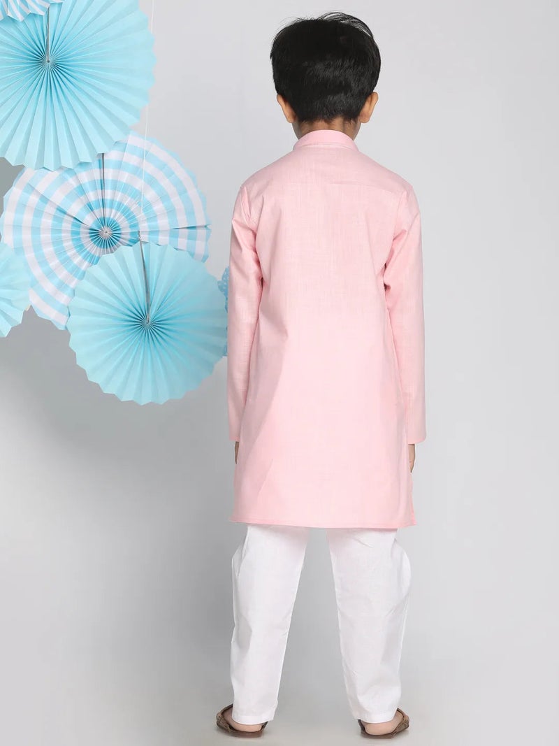 PRASHA Boys' Pink And White Kurta Pyjama Set - Image 3