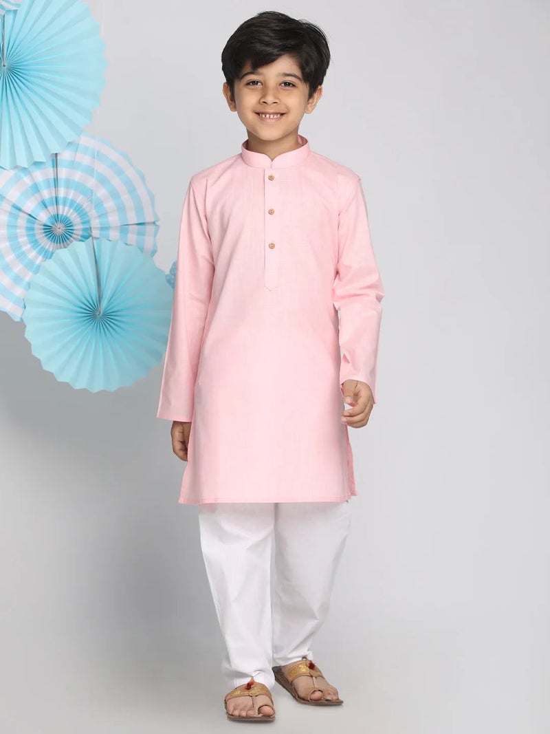 PRASHA Boys' Pink And White Kurta Pyjama Set - Image 1