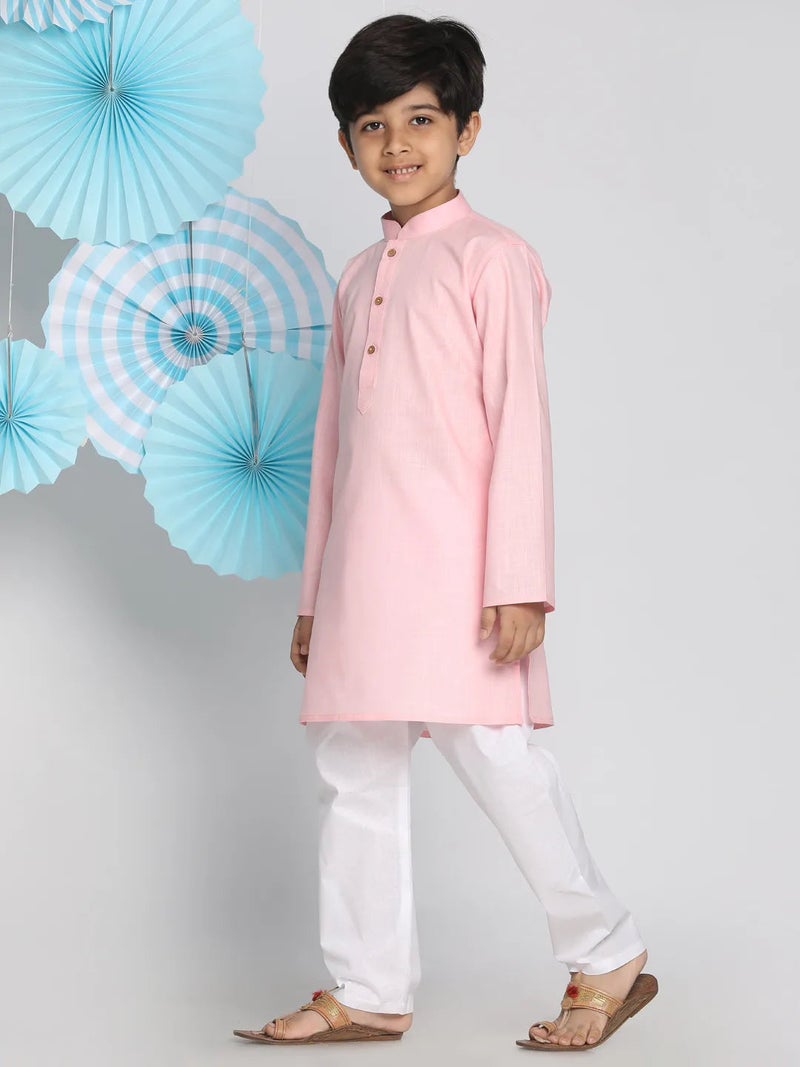 PRASHA Boys' Pink And White Kurta Pyjama Set - Image 2