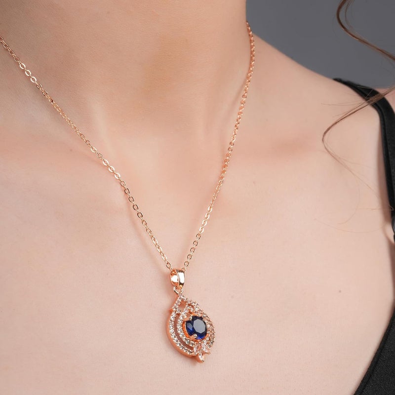 STYOLLO RoseGold Pendant Necklace American Diamond Jewellery Set For Women & Girls with Round Crystal Cubic Zirconias | Stylish Charm Pendants For Girls Gift, Valentine, Birthday-Pack of 1 - Image 2
